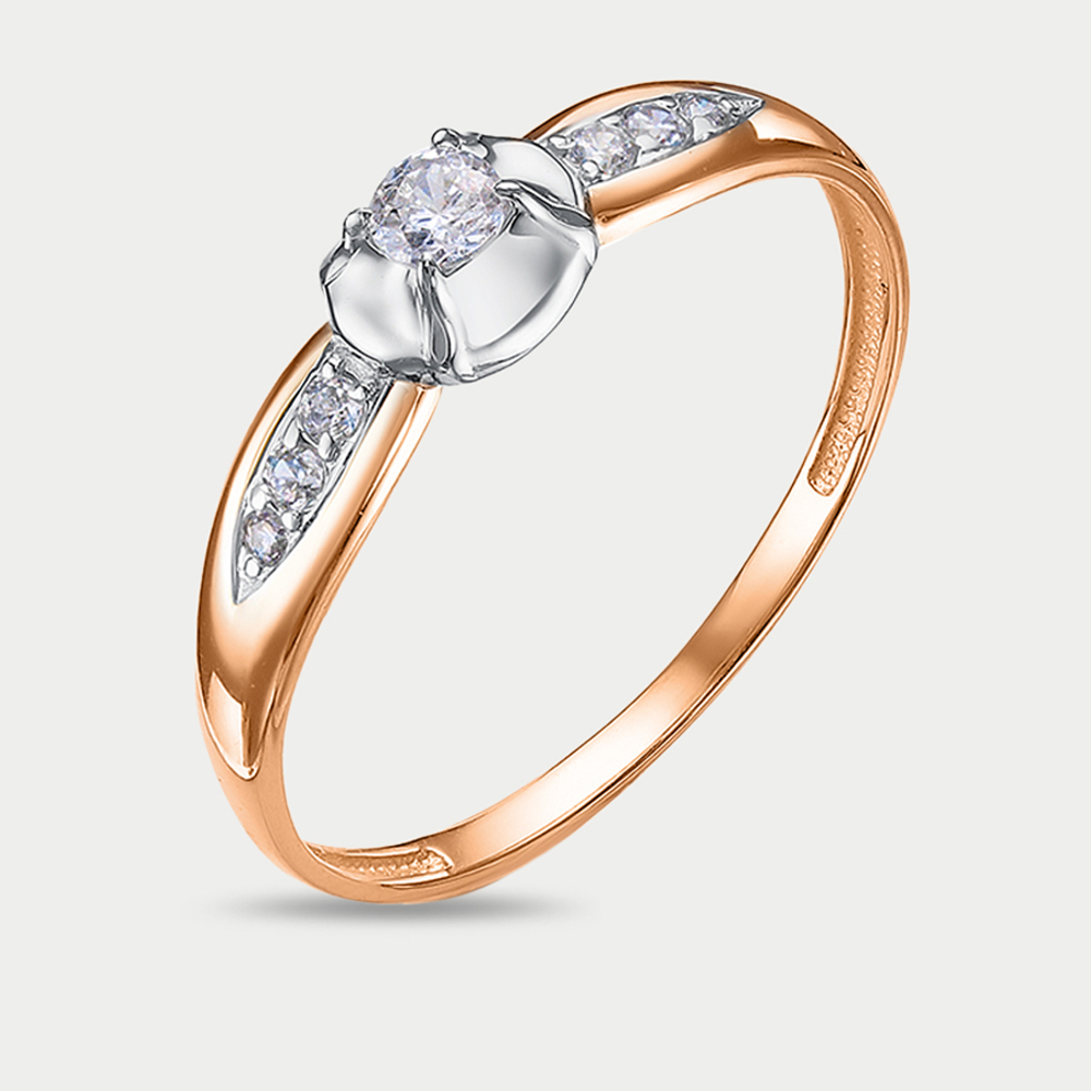 Помолвочное кольцо женское из розового и белого золота 585 пробы с фианитами (арт. 1103030)