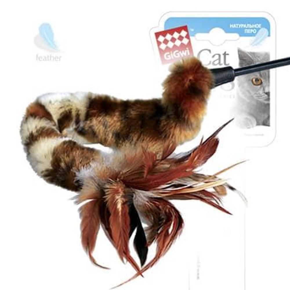 GiGwi Дразнилка на стеке с перьями/ткань, пластик, куриное перо GiGwi Дразнилка на стеке с перьями/ткань, пластик, куриное перо