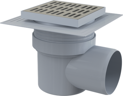 Сливной трап APV12 150 × 150/110, подводка – боковая, решетка – нержавеющая сталь