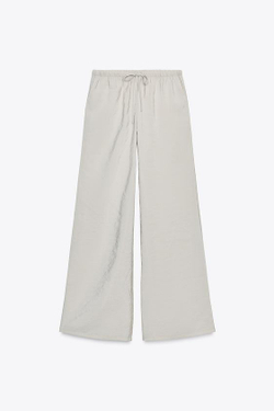 ZARA БРЮКИ-ПАЛАЦЦО ИЗ СТРУЯЩЕЙСЯ ТКАНИ, СВЕТЛО-БЕЖЕВЫЙ