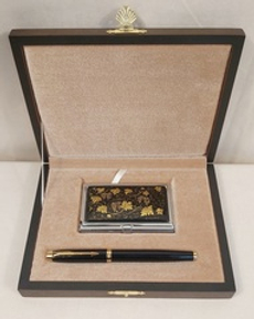 Набор "Золотой виноград"  визитница персональная, ручка перьевая