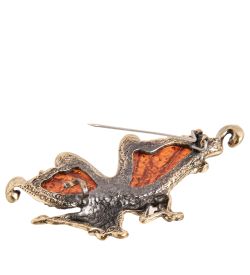 AM-1653 Брошь «Бабочка Фея Ажурная» (латунь, янтарь)