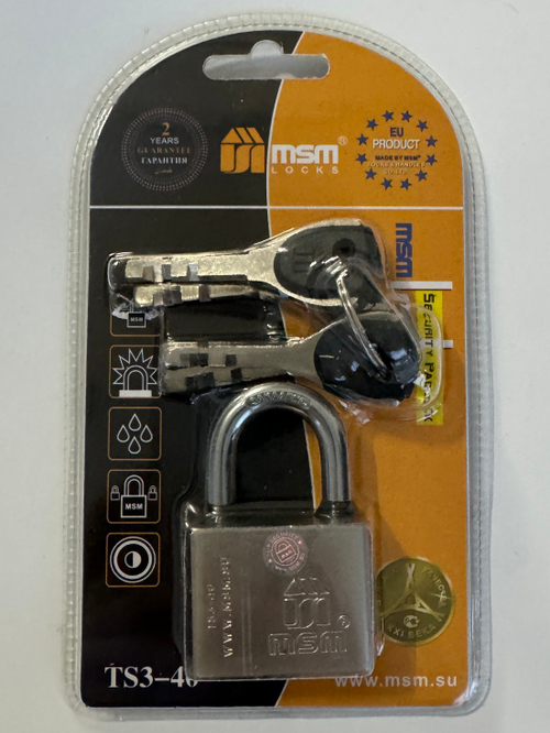 Замок навесной MSM TS3-40 сталь Blister 4 ключей