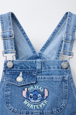 ZARA ДЖИНСОВЫЙ КОМБИНЕЗОН С ПРИНТОМ LILO & STITCH © DISNEY, СИНИЙ