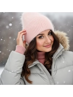 шапка вязаная бини ангора теплая демисезонная с отворотом
