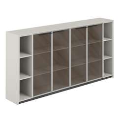 RF.405.PG.CHBZ.PG / Шкаф средний с дверьми со стеклом в алюминиевой раме (2 шт) с 2-мя стеллажами, 2440х410х1226 / корпус: жемчужно-серый, фасады: стекло