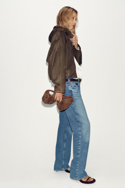 ZARA БОМБЕР ИЗ ИСКУССТВЕННОЙ ЗАМШИ С КАПЮШОНОМ, КОРИЧНЕВЫЙ