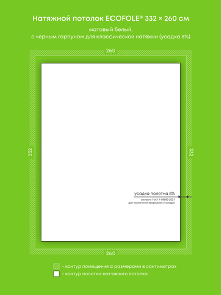 Матовый натяжной потолок 8.6 м2
