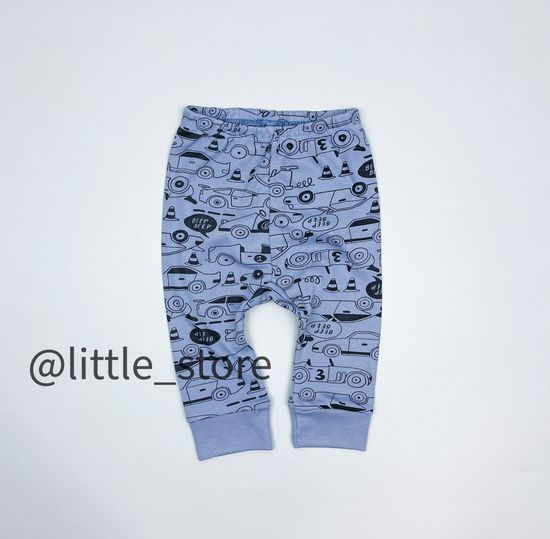 Штанишки хлопковые "Быстрые машинки" серо-голубые