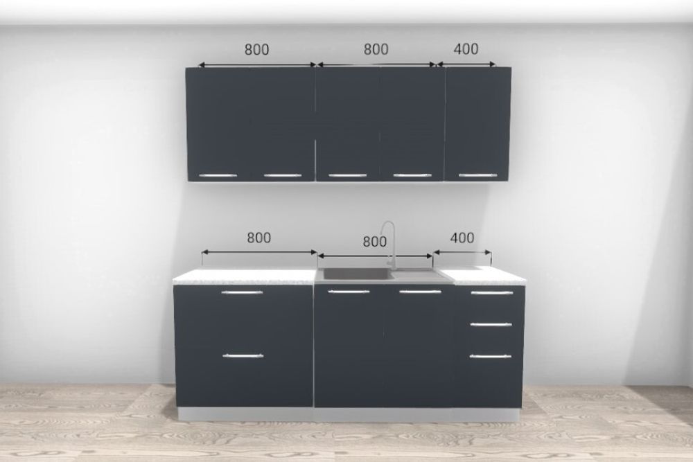 Кухонный гарнитур Олива Черный металлик 2,0м