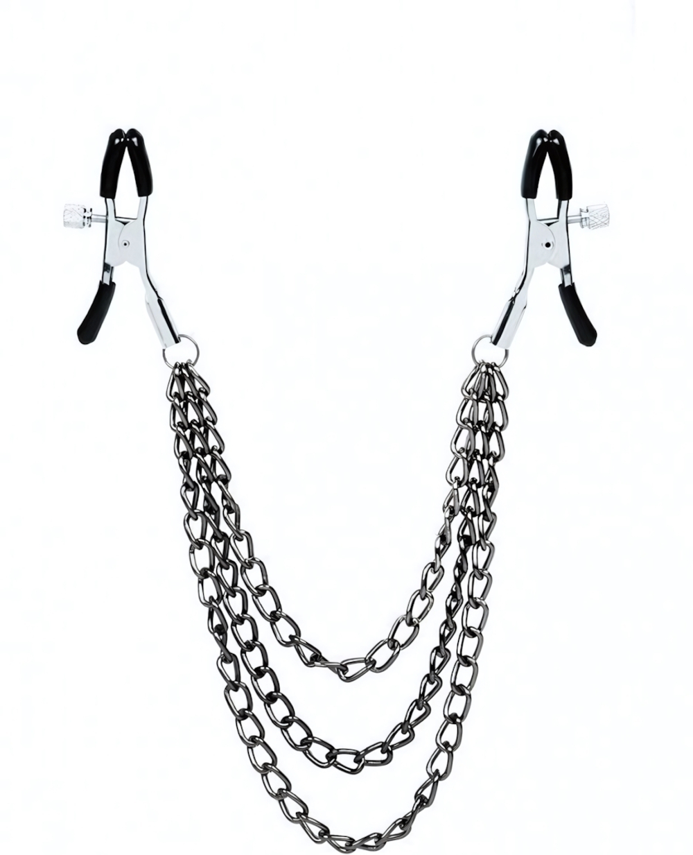 Зажимы на соски с тройной короткой цепочкой Rosyland (Цвет: черный с серебром)
