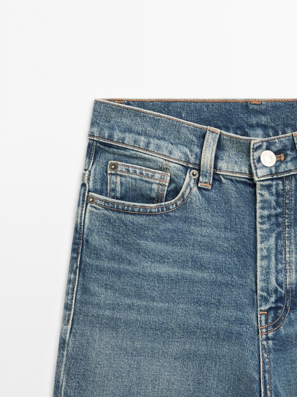 Massimo Dutti Расклешенные джинсы с высокой посадкой, голубой