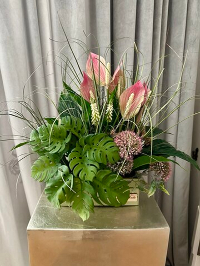 Микс растений в зеленом ящике, в-44 см