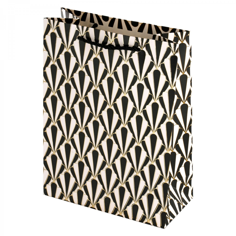 Пакет подарочный бумажный Alingar, (L+) 26х32х10 см,вертикальный, "Черно-белый паттерн", ламинация, тиснение фольга, ассорти
