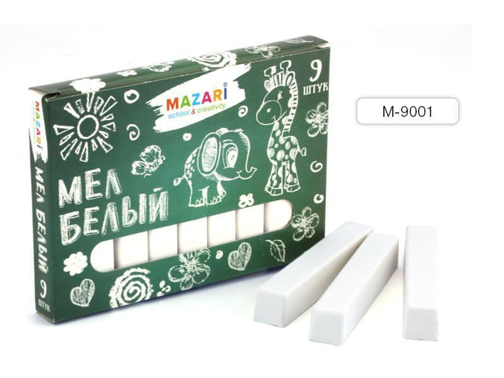 Мел белый, 9 штук(Mazari)