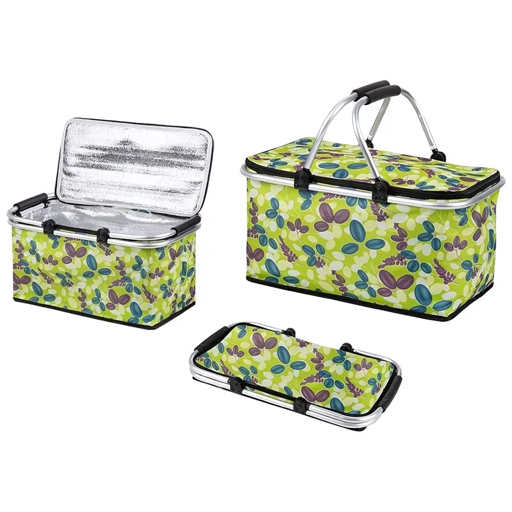 Термосумка складная с алюминиевым каркасом CB-7046-2 с принтом зелень