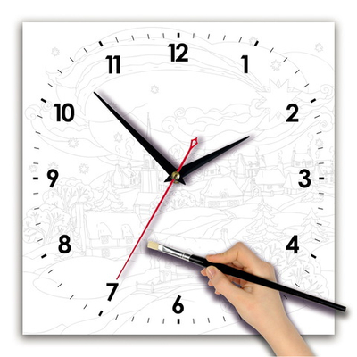 Часы раскраска "Зимний пейзаж акварелью" Декор для дома, подарок