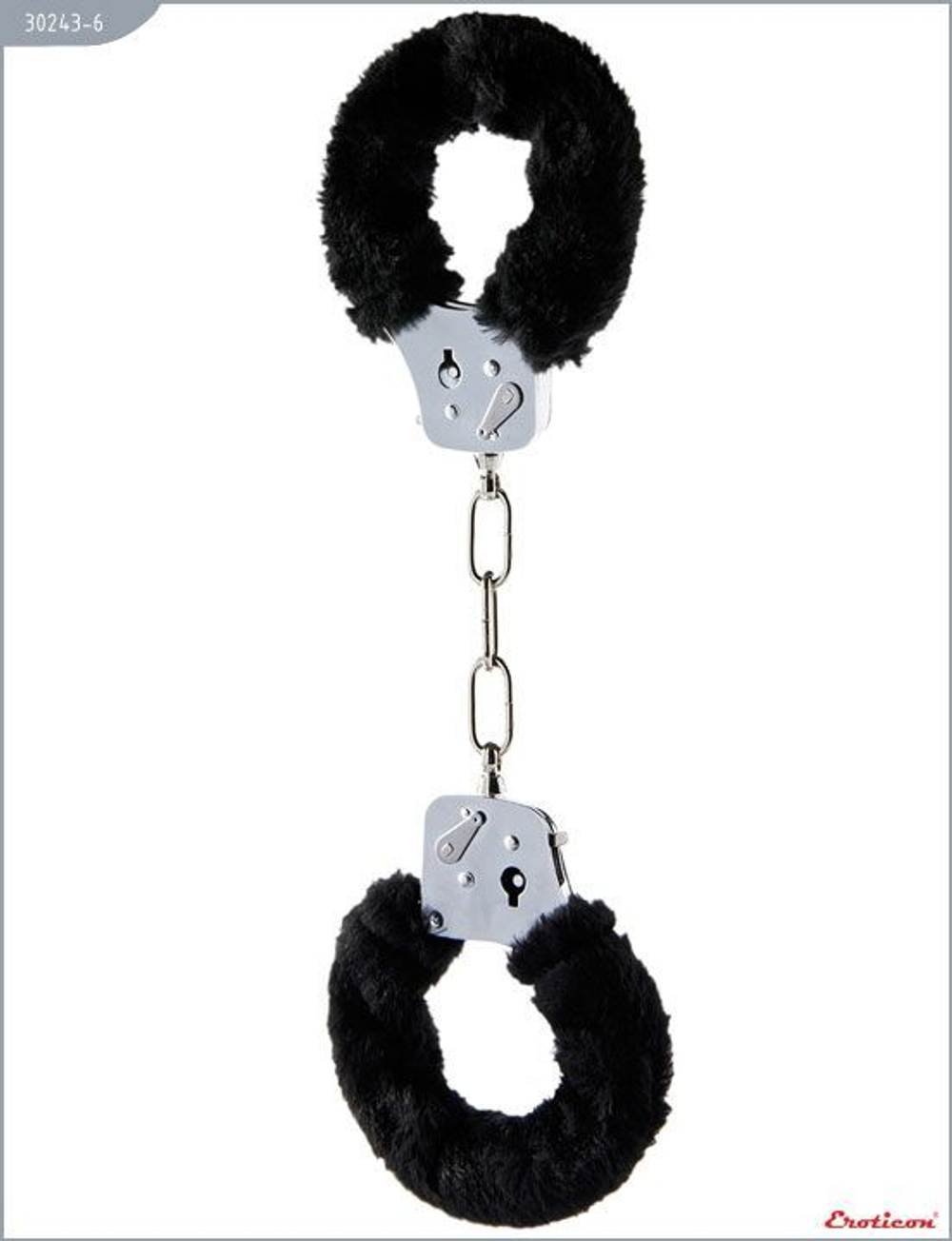 Металлические наручники с чёрным мехом и ключиками