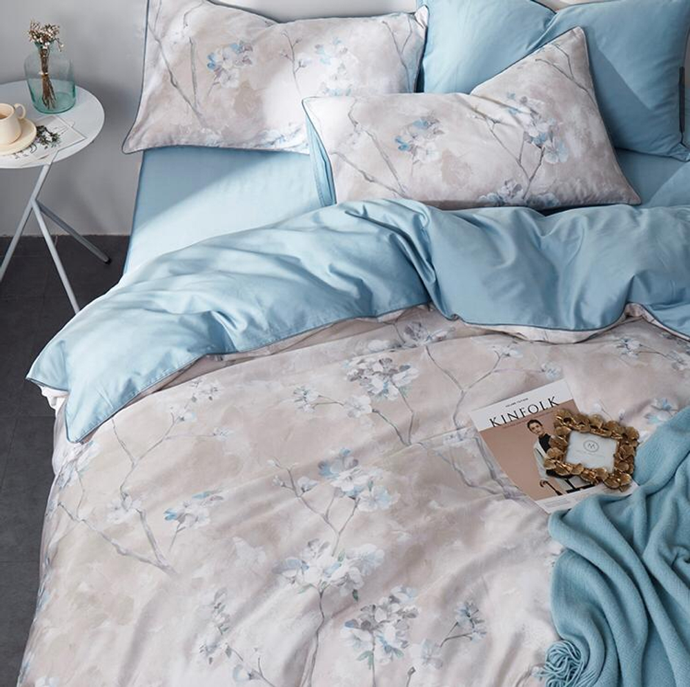 Постельное белье ЕВРО (двуспалка) Египедский Хлопок Бежевый сакура