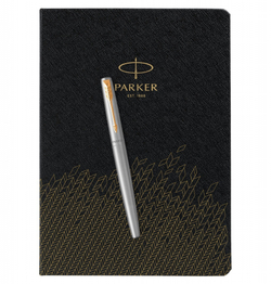 Подарочный набор: Ручка перьевая Parker Jotter Stainless Steel GT, Mblue и Ежедневник  недатированный, чёрный