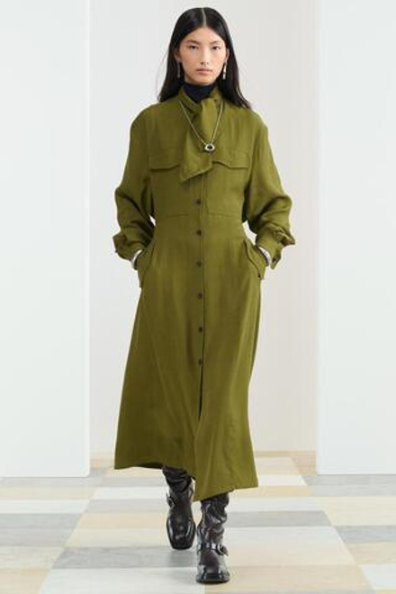 ZARA ПЛАТЬЕ МИДИ С ВЫСОКИМ ВОРОТНИКОМ, ХАКИ