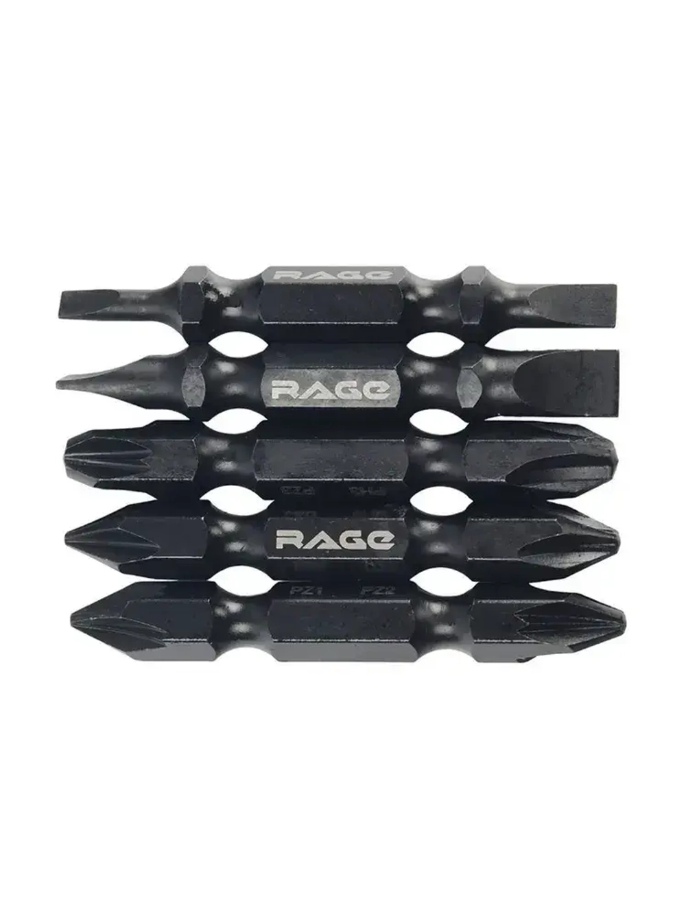 Набор бит двухсторонних 5 шт S2 PH1 x PH2 PZ1 x PZ2 PH3 x PZ3 Sl3 x Sl4 Sl5 x Sl6 50 мм RAGE by VIRA