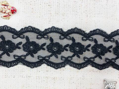 Вышивка на сетке, ш. 6 см, чёрный