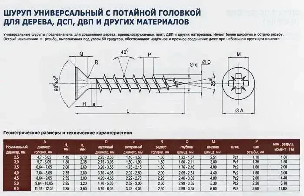 Саморезы по дереву, 3,5мм*45мм, черный, 100 штук