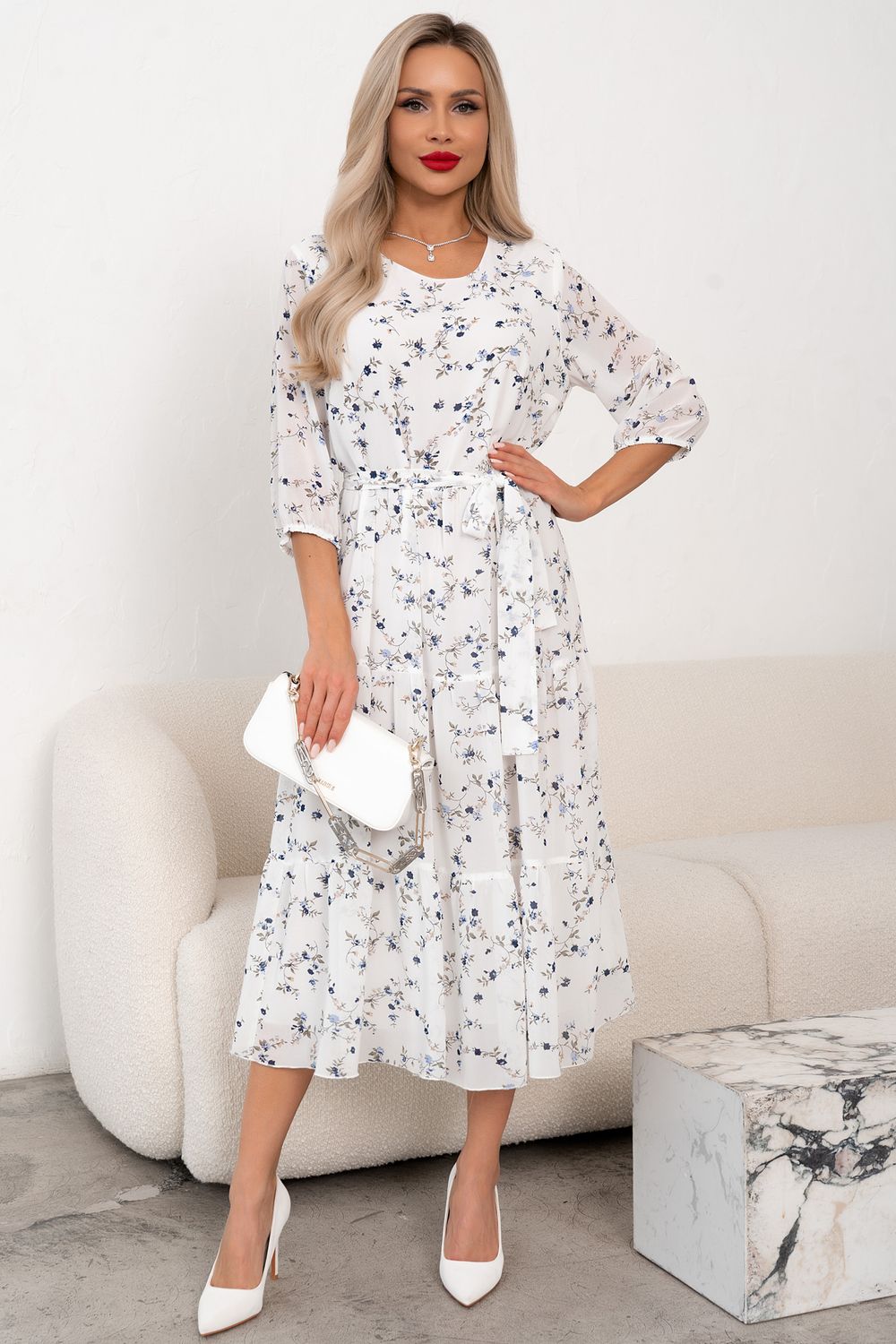 Платье Хелен (белый/синий принт)-52р-р Р11-2075/11 Nikol