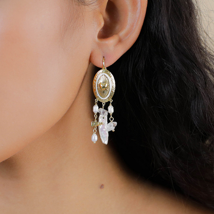 Серьги Franck Herval, Bianca, с розовой раковиной, горным хрусталем и жемчугом, FH26.1-12-70175 (зол