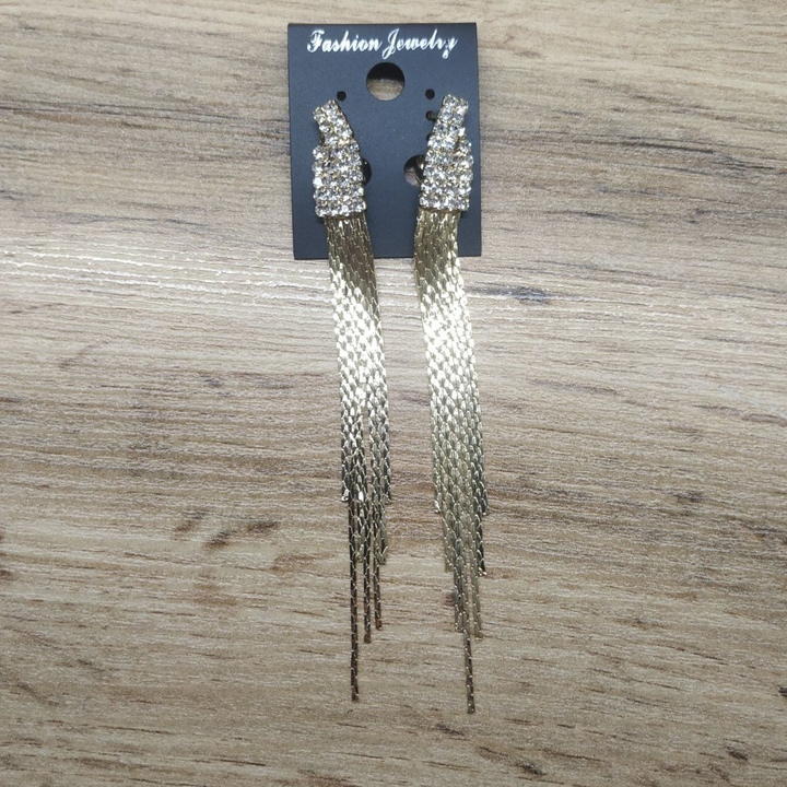 Серьги англ.заст. Bogema изгиб страз цепочки жгутики металл золотистый