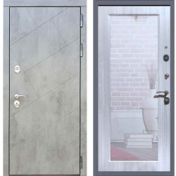 Входная металлическая дверь с зеркалом RеX (РЕКС) 22 Бетон темный / Пастораль Сандал белый (белый матовый, без текстуры)