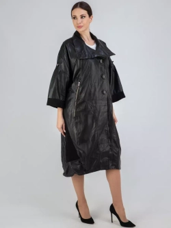 Кожаный плащ длинный пальто оверсайз