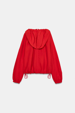 ZARA НЕЙЛОНОВАЯ КУРТКА С ЗАВЯЗКАМИ, КРАСНЫЙ