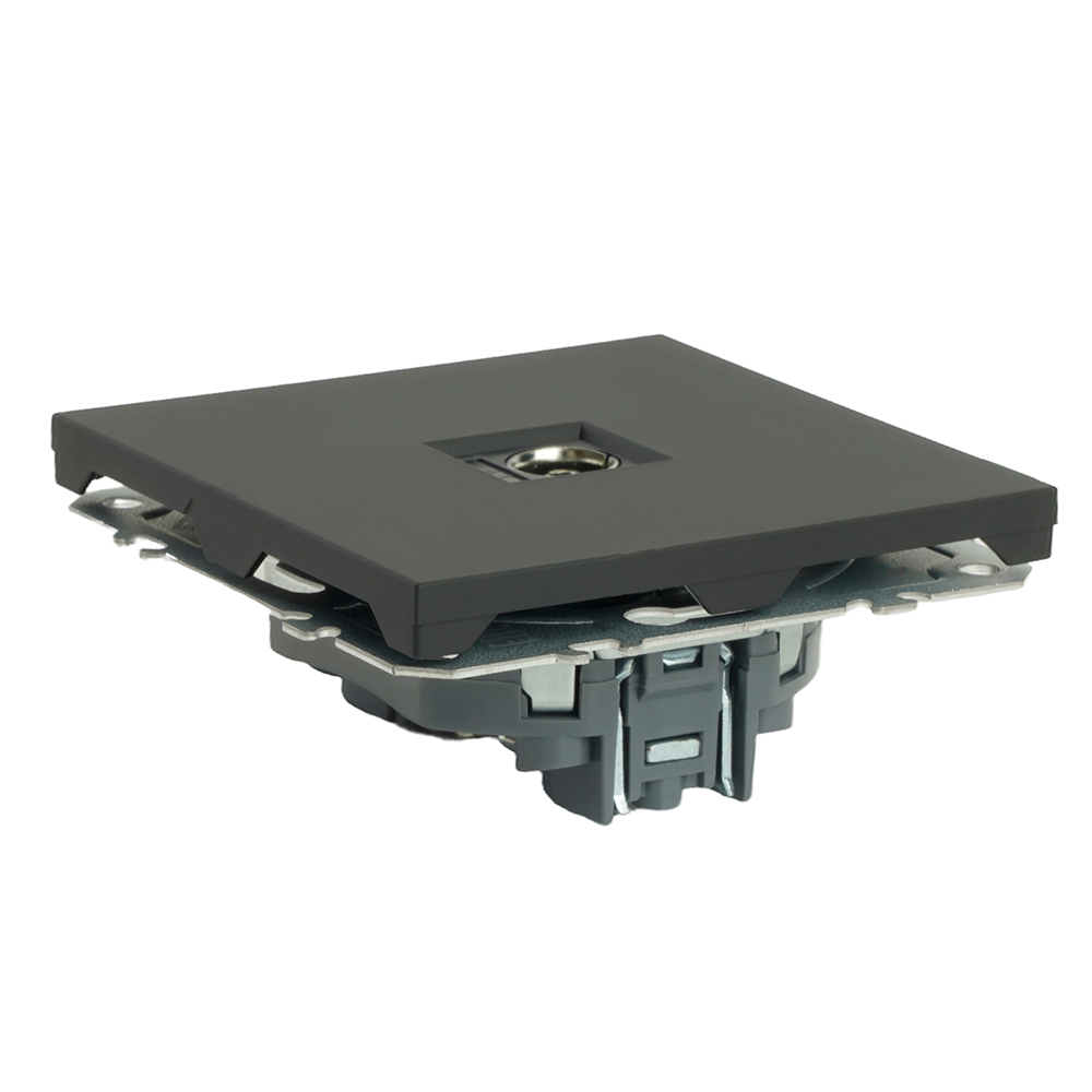 Розетка телевизионная 1-местная (механизм), STEKKER, 75 Ом, 5-862МГц, серия Эмили, RST00-5108-05, черный уголь, soft touch 49849