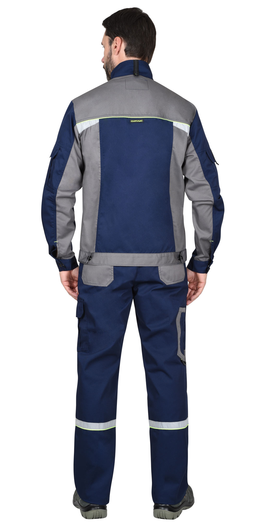 Костюм СИРИУС-СТАН куртка, брюки, синий со средне-серым и лимонной отделкой