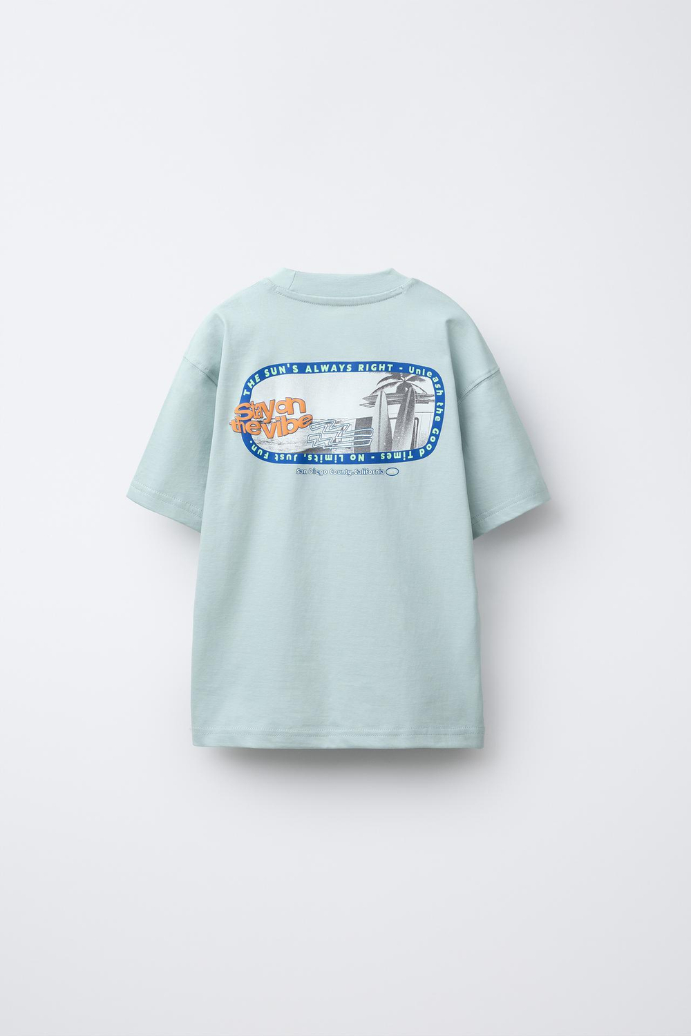 ZARA ФУТБОЛКА ИЗ ТКАНИ С ПРИНТОМ, ЦВЕТ МОРСКОЙ ВОЛНЫ