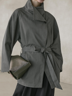 Massimo Dutti Короткий тренч из смесового хлопка с поясом, средне-синий