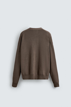 ZARA КАРДИГАН КЛАССИЧЕСКОГО КРОЯ ИЗ ХЛОПКА, ЗЕМЛЯНОЙ