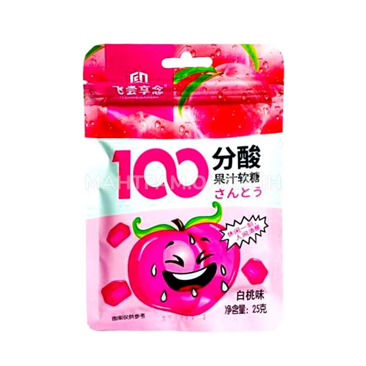 Конфеты кислые жевательные Feichangxiannian 100 вкус персик 25 г