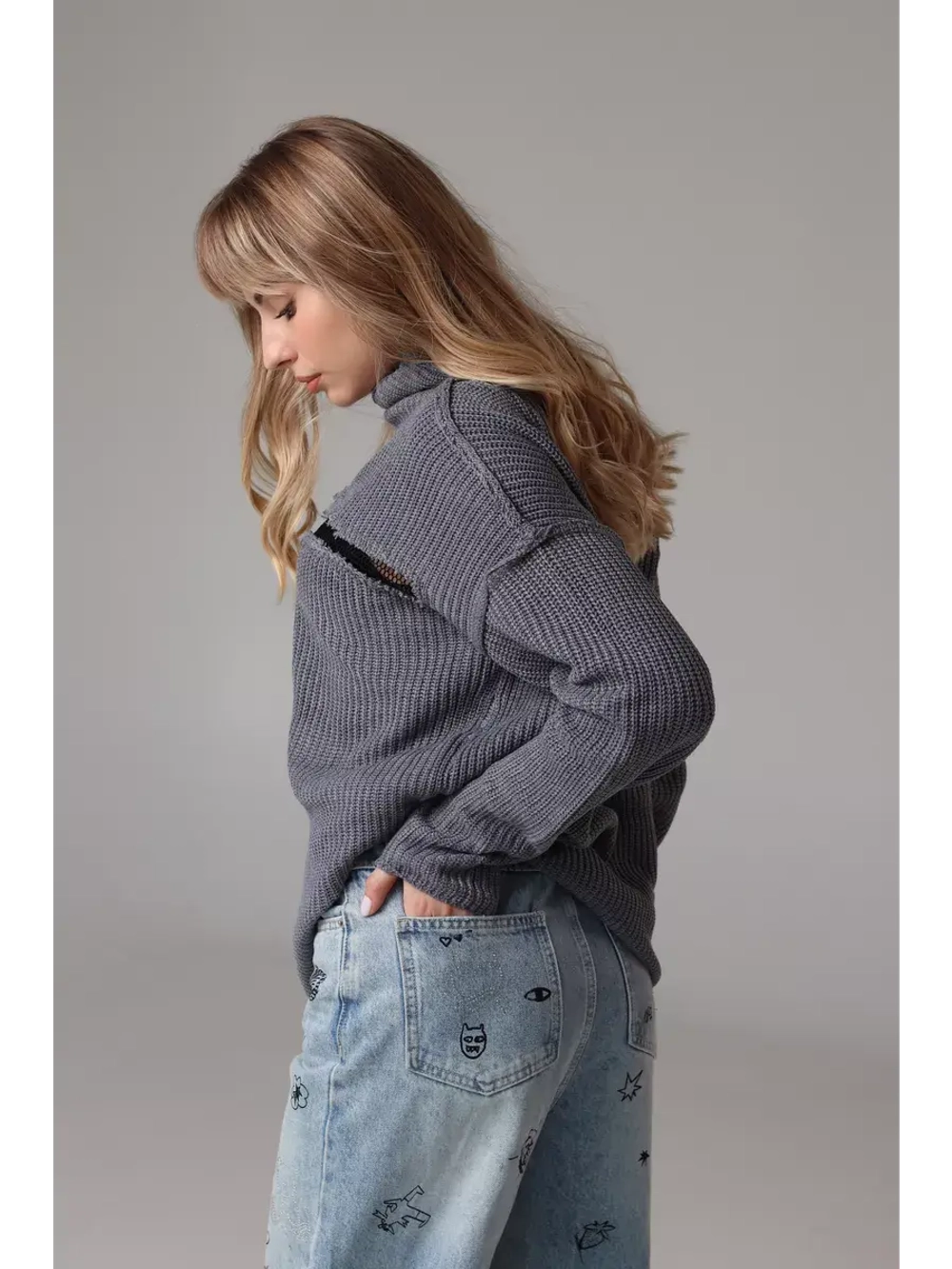 Свитер сетка с горлом