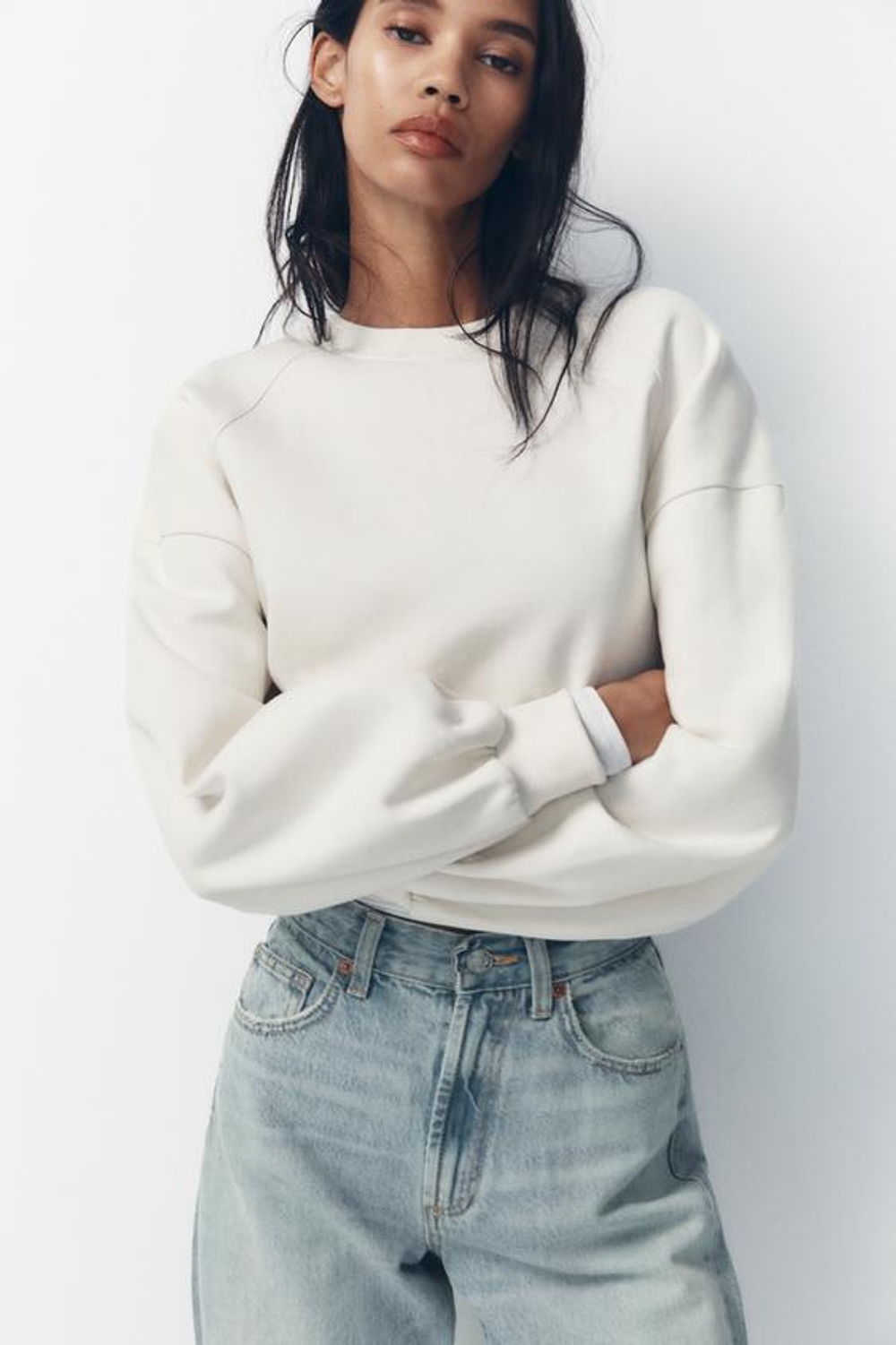 ZARA ДЖИНСЫ TRF WIDE LEG FULL LENGTH С ВЫСОКОЙ ПОСАДКОЙ, ГОЛУБОЙ