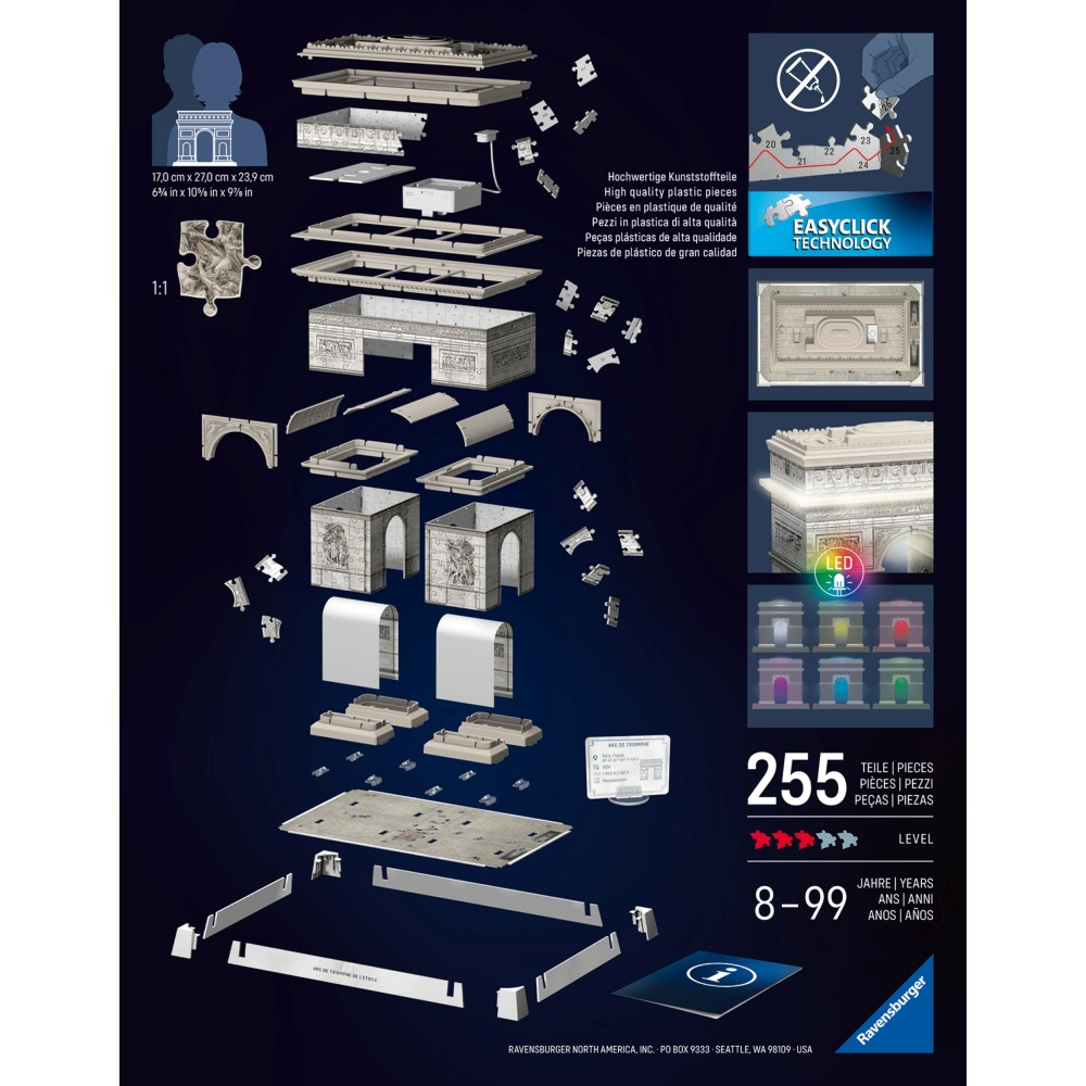 Пазл 3D Ravensburger Iconics 080299 Триумфальная арка с LED-подсветкой 255 элементов 080299 — фото 3