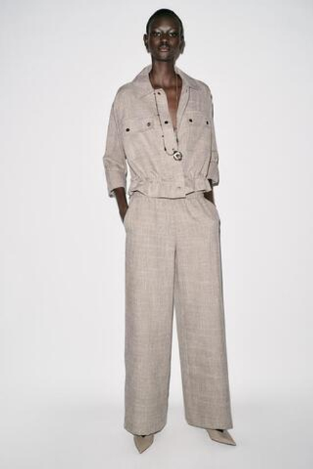 ZARA ШИРОКИЕ БРЮКИ, ПЕСОЧНЫЙ МЕЛАНЖ