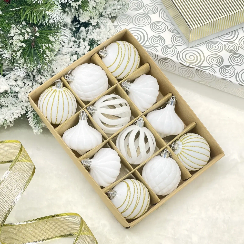 Набор елочных украшений VELOUR «Восточная ночь» 6 см (набор 12 шт), Белый