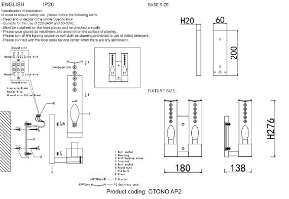 Бра Crystal Lux OTONO AP2 BLACK CHROMIUM/TRANSPARENTE