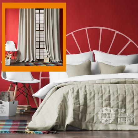 Комплект штор и покрывала ДЖЕРРИИ (арт. BL10-274-03) - (140х270)х2 см., покрывало 230х250 см. - бежевый