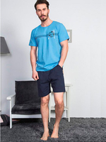 Мужской трикотажный комплект с шортами (Размер: L) (Цвет: голубой с синим)