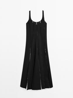 Massimo Dutti Длинное струящееся платье из льняной смеси, черный