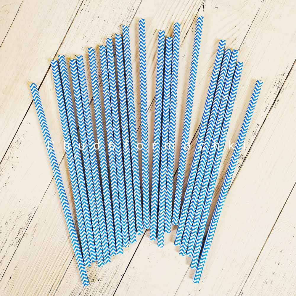 Трубочки бумажные "синий зигзаг"
